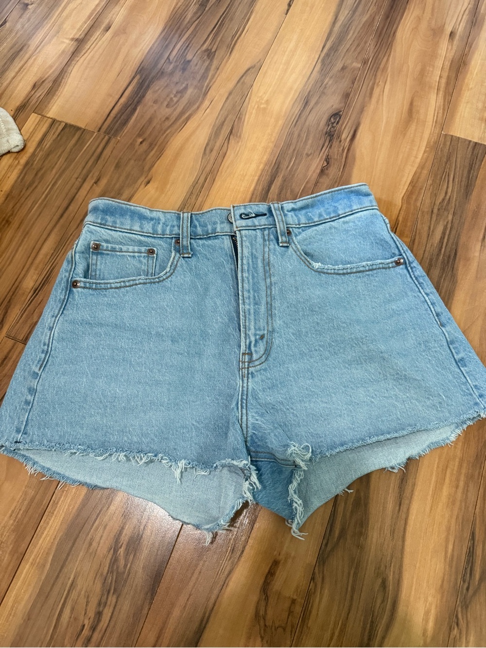 Abercrombie & Fitch Light Blue Distressed High-Waist Denim Shorts